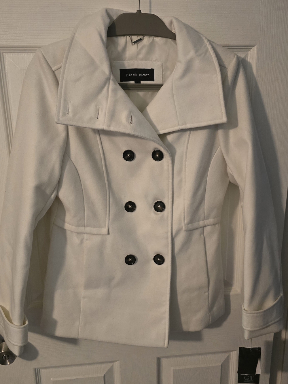 black rivet Women's White Double-Breasted Peacoat Jacket